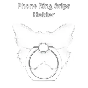 For iPhone & Samsung – Clear Butterfly Phone Ring Grip, Transparent Finger Holder Stand for Smartphone & Tablet Case