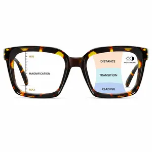 Oversized Square Progressive Reading Glasses, Blue Light Blocking Readers with Spring Hinge, Lightweight Anti-Glare Eyewear