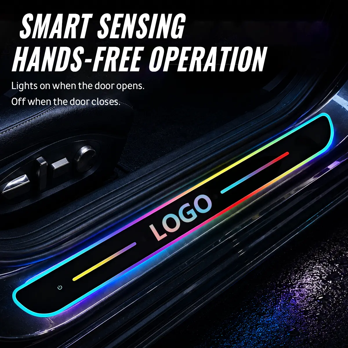 4PCS Multi-Color LED Car Door Sill Lights, Magnetic Wireless Auto-Sensing Welcome Pedal Strips, Rechargeable Interior Accessories for Most Vehicles