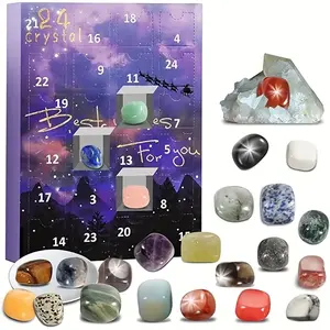 Crystal Christmas Countdown Calendar Mystery Gift Box, Bohemian Classic Style Holiday Present, Uncolored Crystals and Random Gem Patterns