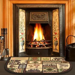 Fireplace rug, 1 piece, fireplace mat, Southwestern style, easy to clean, suitable for fireplace areas, kitchens, bathrooms, living rooms, bedrooms, entrances and other indoor and outdoor areas, Vintage Printed Rug, a winter essential
