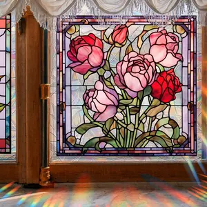 Rose Pattern Window Sticker, 2 Counts/set Self Adhesive Exquisite Window Decal, Decorative Sticker for Home Living Room Bedroom School Office, Valentine's Day Gift Idea