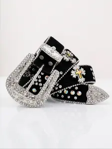 1pc women's luxury fashion Bling Bling studded colorful imitation horsehair color-changing cross color diamond Rhinestone belt Stylish Belts suitable for daily life/party/punk/gothic/nightclub/rock/street/matching jeans/girlfriend gift