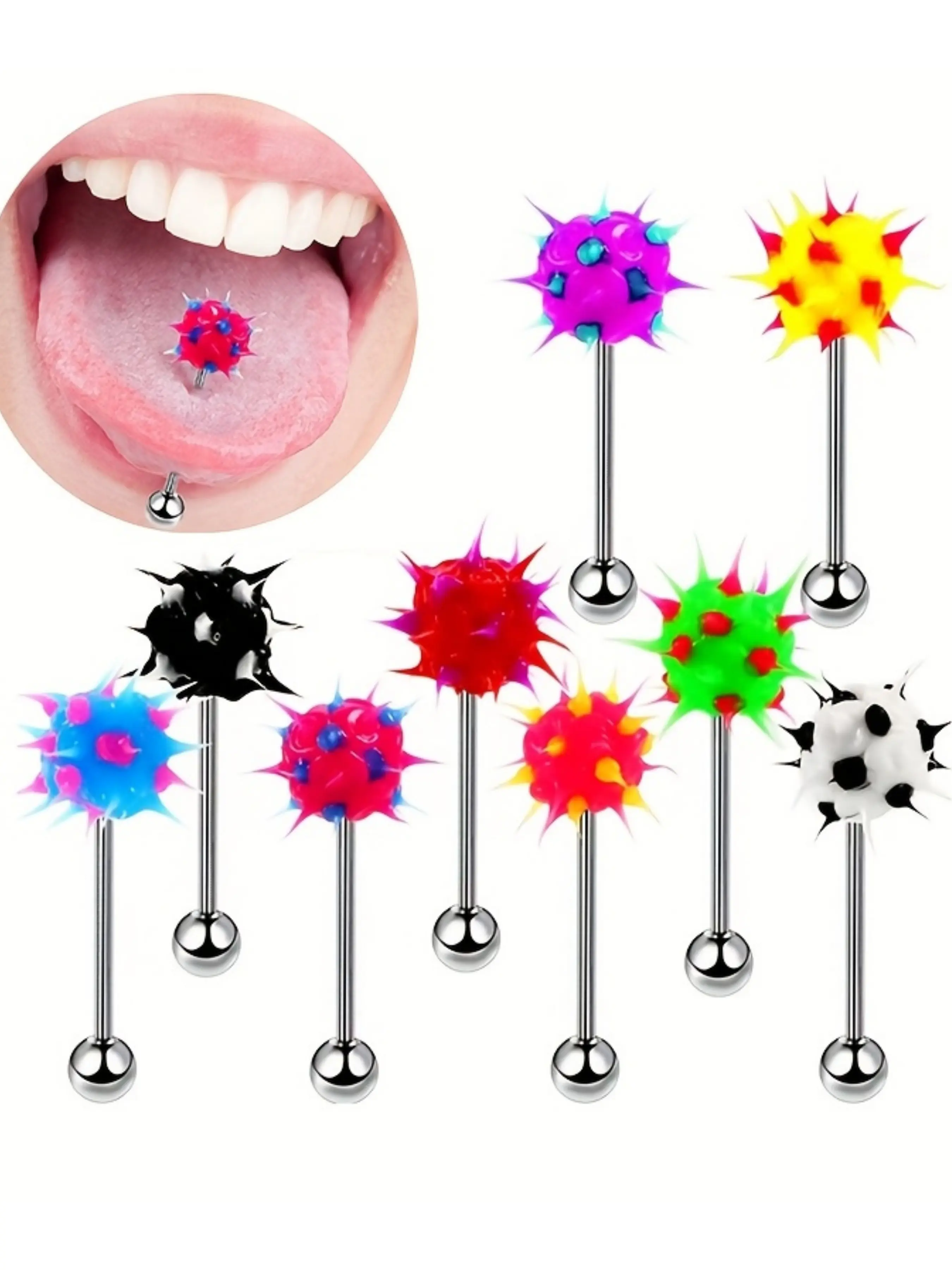 Soft Silicone Ball Tongue Piercing Barbell Set, 5-10pcs Stainless Steel Piercings Jewelry, Body Piercing Kit, Random Color Options, Perfect for Daily Use