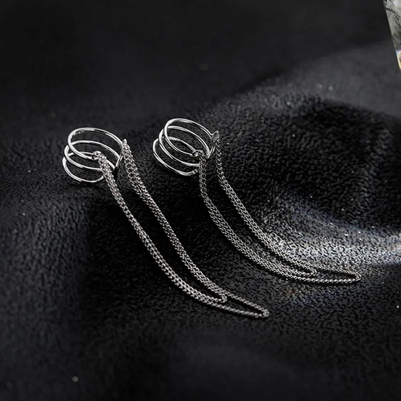 [Limited-Time Event] Fashionable Earrings Set - Single & Double-Layer Tassel Ear Hooks, Versatile Design, Long Chain Artificial Gemstone Jewelry with Chain Accents, Drop & Link Styles, Chain Accents Earrings