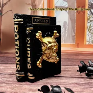 Magic Book Shaped Ornament, Skull & Spider Design, Resin Painted Desktop Decoration, Vintage Home Decor, Suitable for Bookshelf, Wine Cabinet, Background Wall Decor