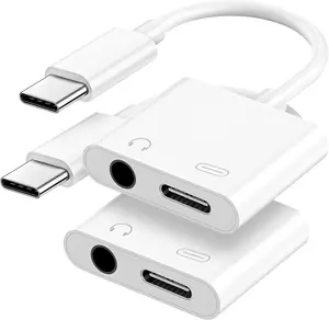 USB C to 3.5mm Headphone and Charger Adapter 2-Pack Type C to Aux Jack Dongle Cable Cord with PD Fast Charging for iPhone 15/16/17 Pro/Max/Plus iPad Samsung Galaxy S22/S23/S24 Ultra Note 20 Smartphone Cellphone phone