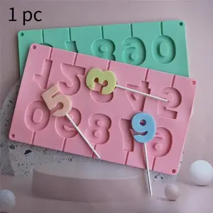 0-9 Number Silicone Lollipop Mold Ice Candy Chocolate Moulds Baking Tool Cake Jelly Candy Mold With Sticks Party Decoration Silicone Molds