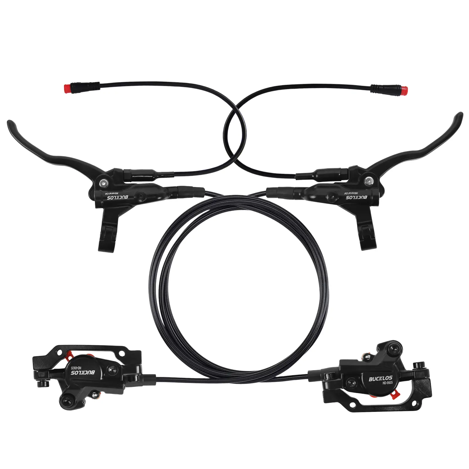 BUCKLOS Hydraulic Brake Set with Disc Brakes Calipers - Electric Bike Dual-Piston Power-Off Protection Kit, 1100mm Left Front, 1800mm Right Rear Aluminum Alloy Levers for Mountain Bikes, Scooters, Disc Brakes Callipers