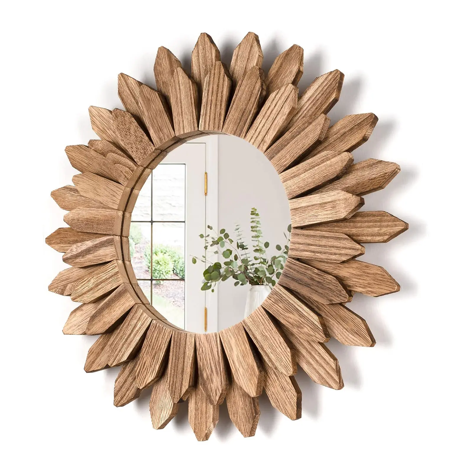 Emfogo Rustic Sunburst Wall Mirror, Boho Wood Decorative Mirror for Bedroom, Living Room, Entryway, Bathroom, Farmhouse Home Decor,