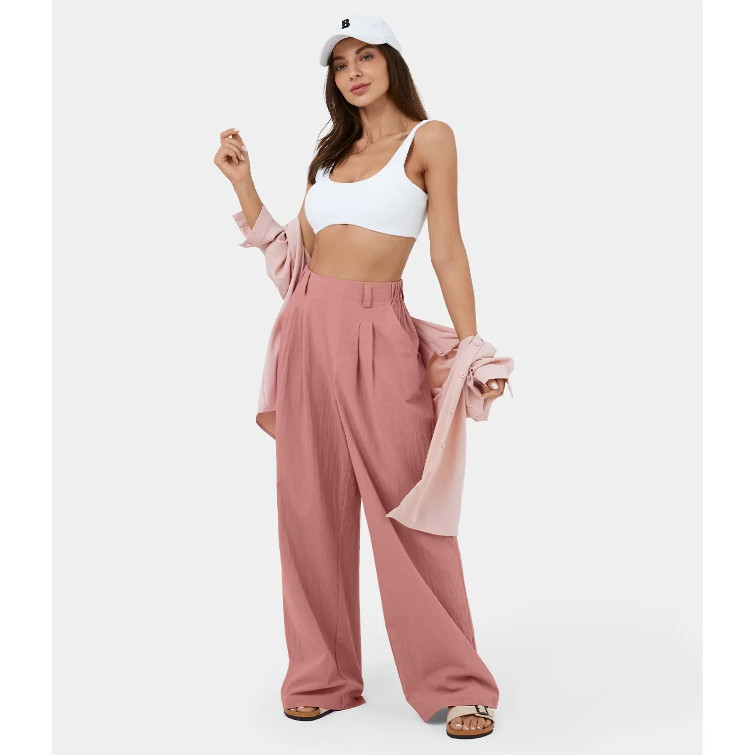 Halara High Waisted Plicated Side Pocket Wide Leg Flowy Solid Palazzo Casual Pants#TikTokShopBacktoSchool