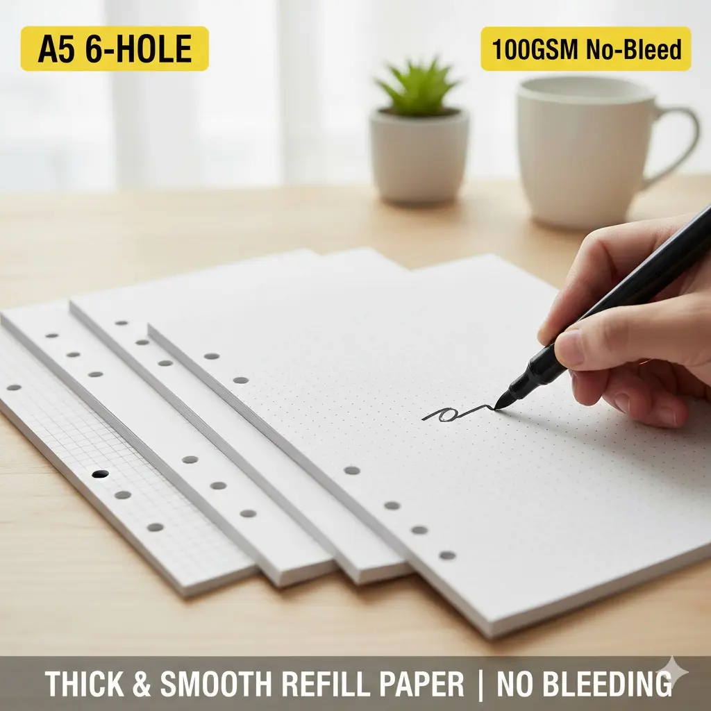 A5 Planner Refill Paper 100gsm 6-Holes, 45/90 Sheets Loose Leaf Binder, Ideal for School, Office, Home Use, Perfect Gift, Office Stationery Supplies