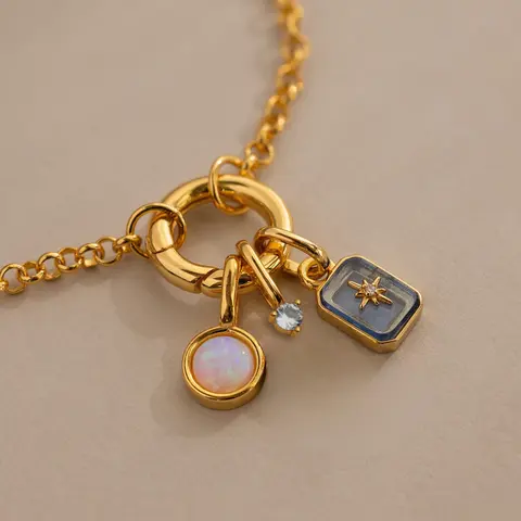 Gold Birthstone Charms by Caitlyn Minimalist - Custom Gemstone Charms for Necklace - Dainty 18K Gold North Star Bracelet Charms - Personalized Jewelry for Women - Christmas Gifts for Her
