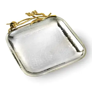 Leeber  8.5 in. Butterfly Square Tray, Silver & Gold