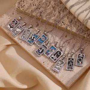 11 Tarot card necklace, suitable for men and women, vintage silver and white Tarot card necklace, exquisite Tarot birthday gift