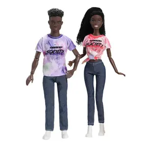 12 Inch African American Couple Dolls, Ball Jointed Doll, Kids Pretend Play Toy, Girl Birthday New Year Christmas Gift, Home Game
