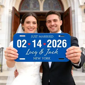 Personalized Date License Plate, Custom Anniversary Plate with Names and Location, Romantic Couple Gift for Valentine’s Day or Wedding