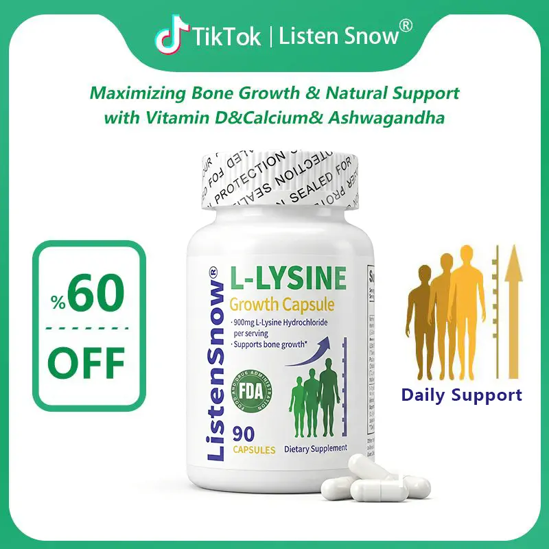 【Daily Support】Growth Capsules L-LYSINE Height Increase Maximizer with Calcium for Bone Strength -Natural Get Taller Supplement