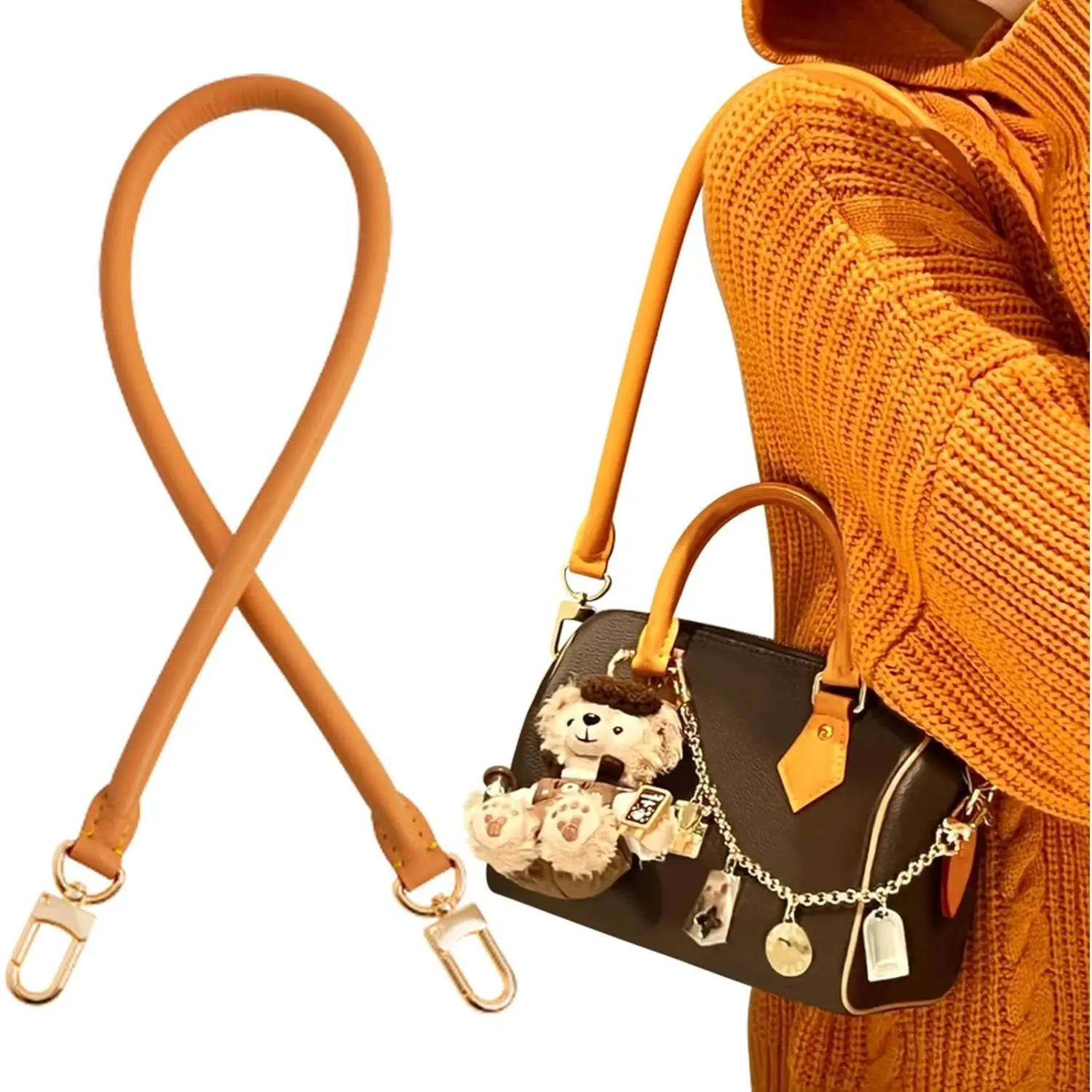 Ankes Genuine Vachetta Leather Replacement Shoulder Straps - Compatible With Speedy 30, 27.5-Inch Dark Beeswax Luggage & Bag Accessory, Replacement Straps, Bag Accessories, Strap Style Replacement