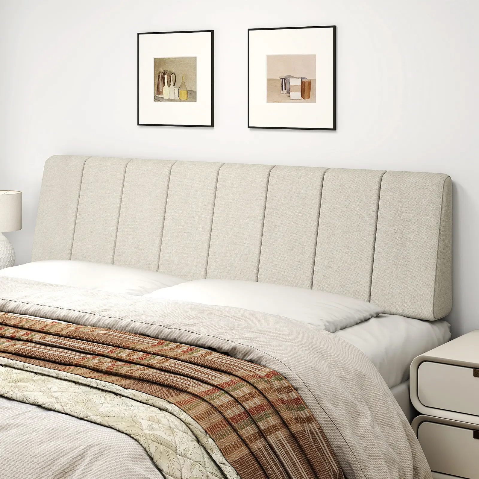 Luxury Upholstered Headboard Queen Size, Modern Vertical Panel Bed Headboard, No Drill Easy Installation, Bedroom Makeover for King Queen Full Twin Beds
