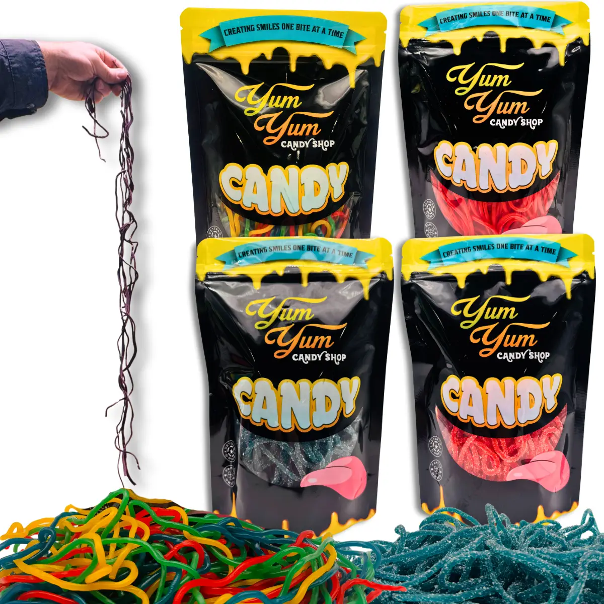 36" Shoe String Licorice Laces 8oz Bag Multiple Flavors Rainbow, Strawberry, Sour Blue Raspberry, Sour Strawberry Ropes Fruity Candy Sweet