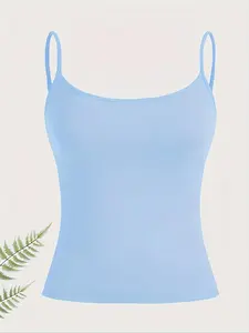 Women's Plain Adjustable Strap Spaghetti Strap Sleeveless Cami Top, Casual Minimalist Basic Top for Daily Wear, Ladies Clothes for All Seasons, Womenswear