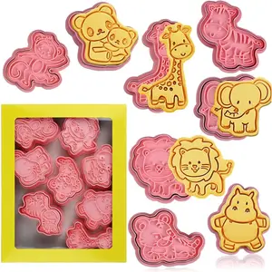 Animal Cookie Cutters with Plunger Stamps Set, 8 Pieces 3D Animal Embossing Cutters for Biscuit, Fondant, Cheese Baking Molds