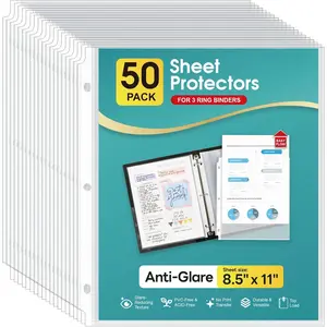 Sheet Protector for 3 Ring Binder, Plastic Sleeves for Paper 8.5 x 11 inch, Clear Page Protectors Non Glare, Letter Size, Top Loading, 50 Pack