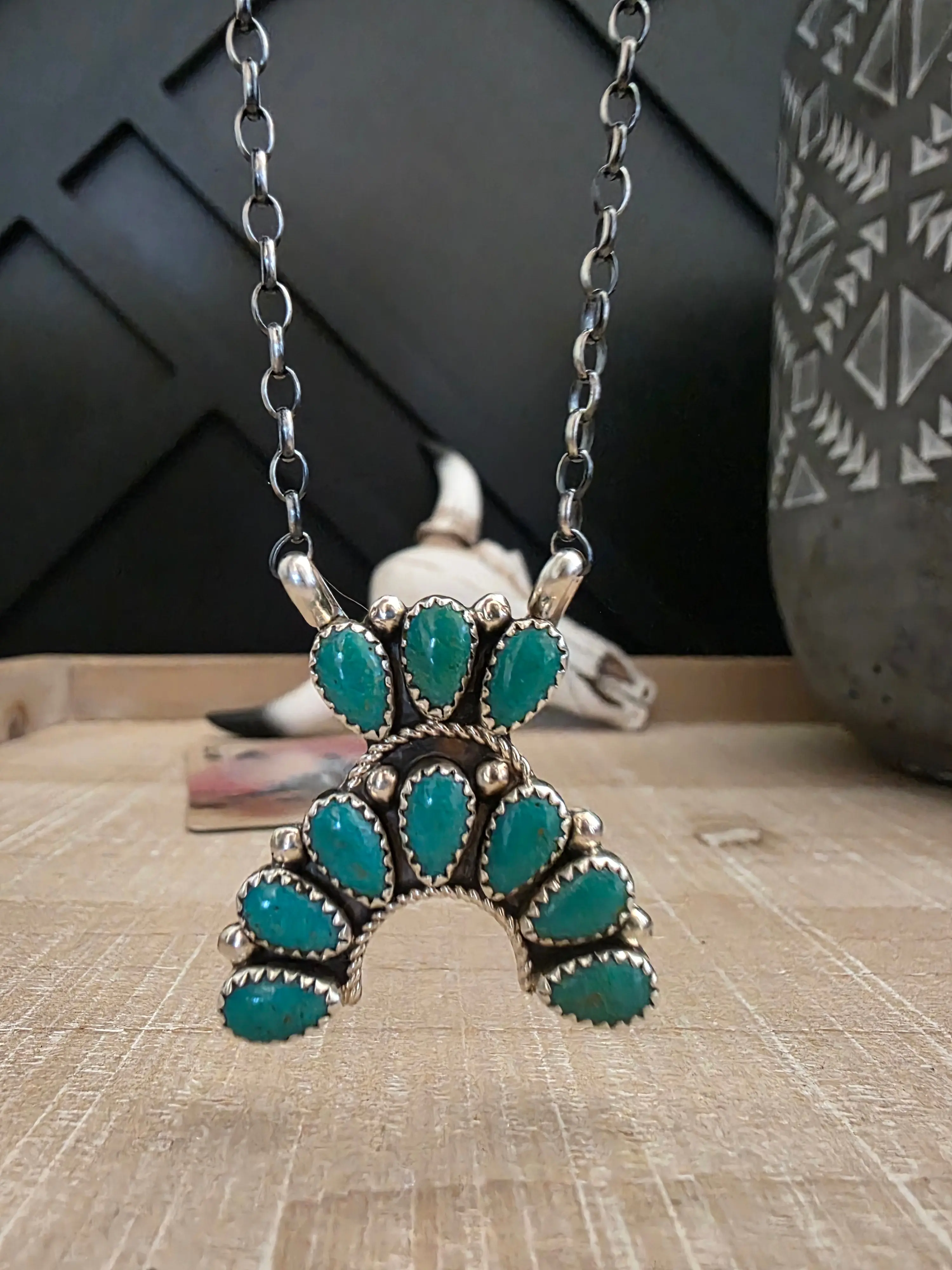 RODNEY NOTAH KINGMAN TURQUOISE CLUSTER NAJA NECKLACE