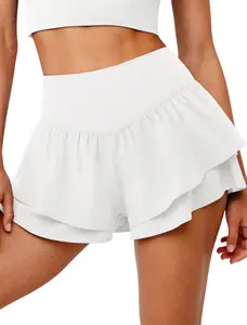 KIMDN Women's Flowy Athletic Shorts High Waisted Double Ruffle Butterfly Shorts 2 in 1 Running Tennis Shorts with Pockets Breathable Skorts Activewear jean shorts plus size clothing