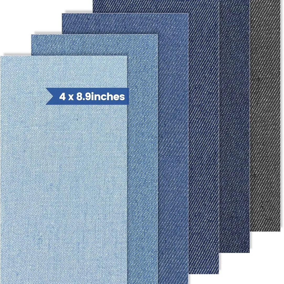 6-Pack Assorted Blue Denim Iron-On Repair Patches, 100% Cotton 20% Thicker No-Sew Washable Fabric (4x8.9 in), Soft & Comfortable for Jeans & Jackets Tears Fixing, Denim Material, 4 X 8.9 Inches, 6 Pieces, Iron-On Cotton Fabric Repair Kit, Cut The Denim Pa