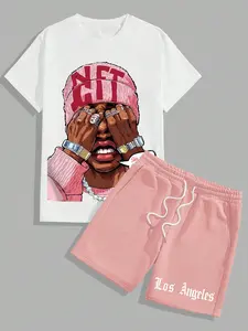 Men's & Women's Streetwear Unisex Design Graphic Crop Top Set, Outfit, Short Sleeve Fitted Summer, Sports Casual Fashion for Outdoor Activities