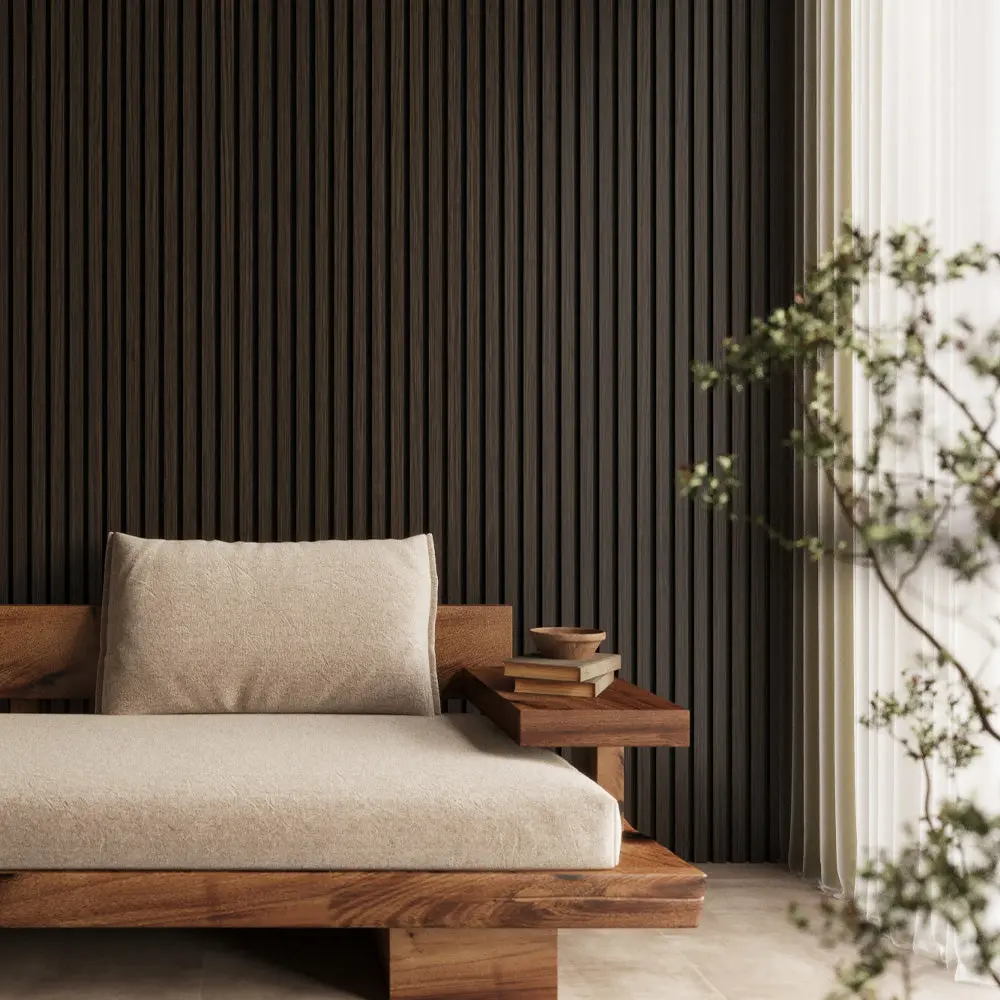 Luxury Smoked Oak Acoustic Slat Wood Wall Panels | Black Felt