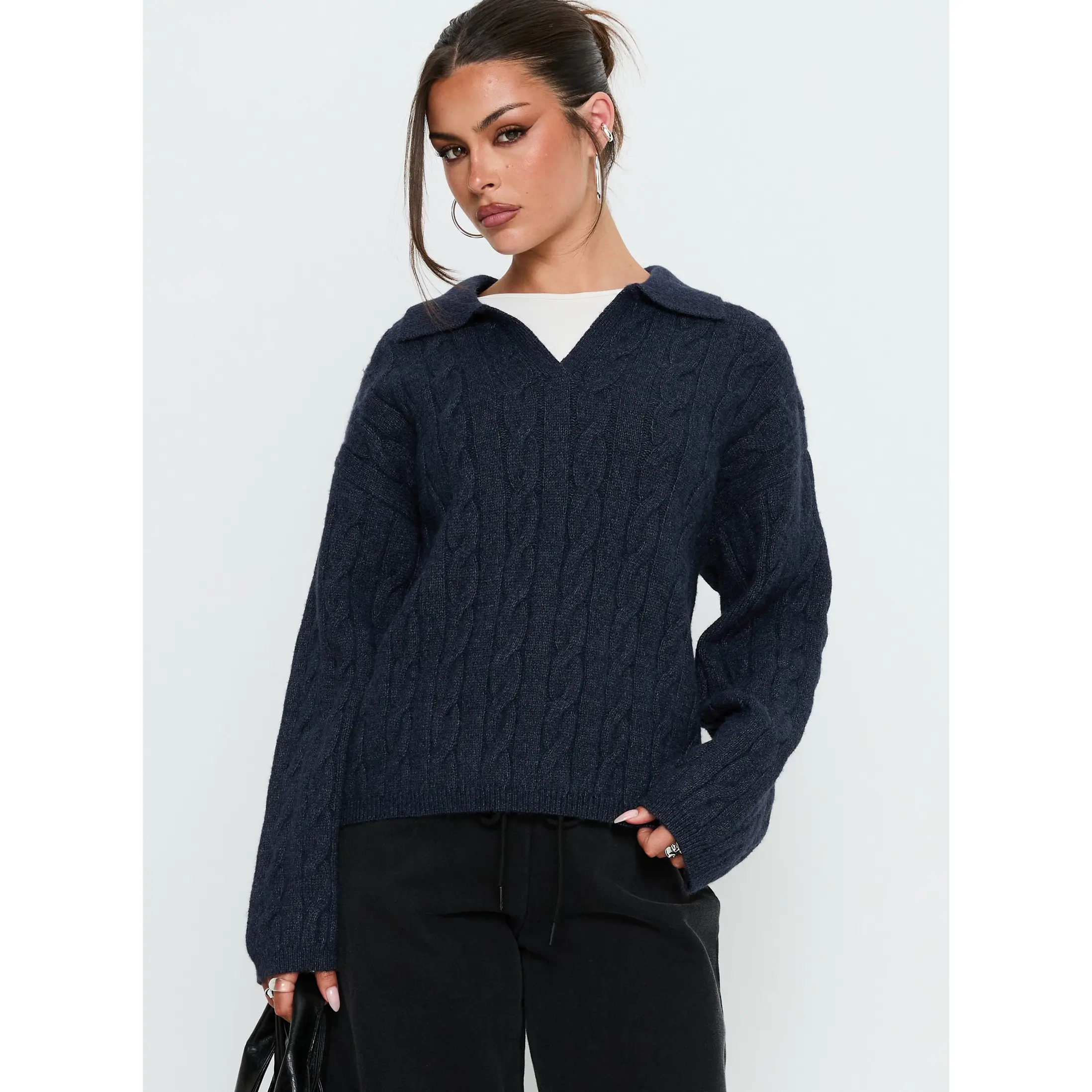 Brodey Collared Cable Knit Sweater Navy Brodey Collared Cable Knit Sweater Navy