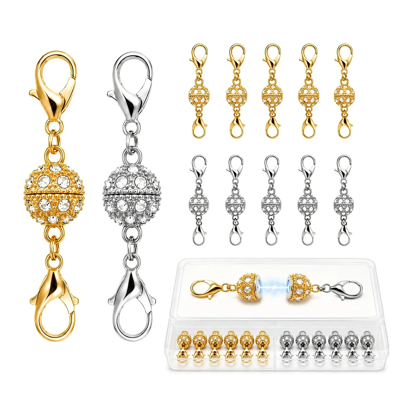 12 Pack Magnetic Necklace Clasps and Closures Necklace Jewelry Extender with Strong Magnet Magnetic Gold and Silver Plating Gift Stainless Steel Charm