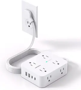 Surge Protector Power Strip, Extension Cord with Multiple Outlets, 5 Ft Ultra Thin Flat Plug 8 Outlets 4 USB Ports(2USB C), 1080J Outlet Extender for Home Office College Dorm Room Essentials