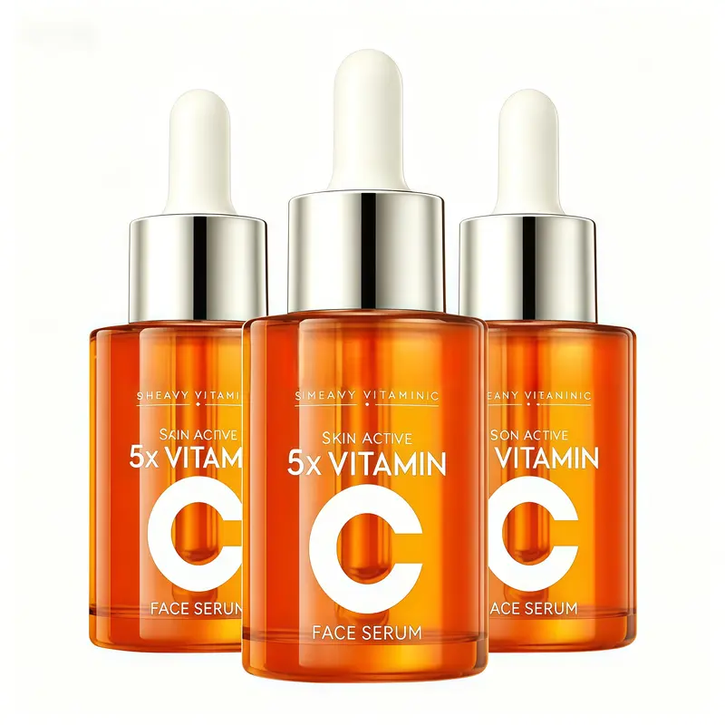 5X Vitamin C Facial Serum with Hyaluronic Acid & Niacinamide - Daily Use Serum, Moisture & Hydration Boost Formula for Soft, Glowing Skin - Multiple Bottles, Suitable for All Skin Types, Apply Daily