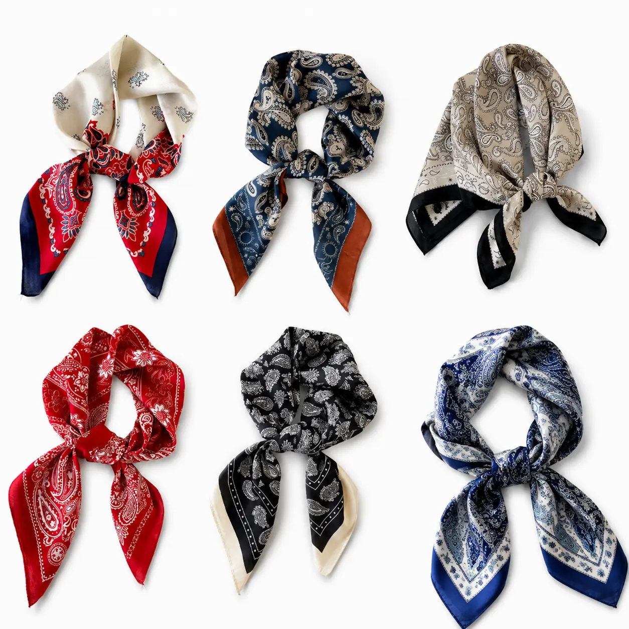 SOHOCHIC 6PCS 27×27 Inch Extra Large Paisley Bandana Scarf Set, 6 Assorted Colors, Silk-Like Polyester Scarves for Hair, Head, Neck, Beach, Western, Boho, Festivals & Parties