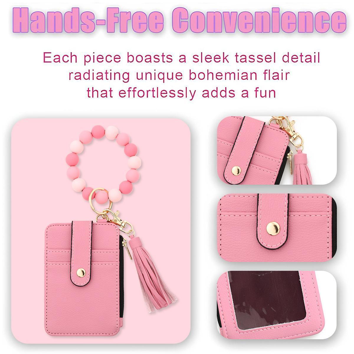 JUSIEX Boho Style Beaded Tassel Keychain Wallet, Women's Fashionable Wristlet Bracelet Wrist Purse Keychain Credit Card Holder, Trendy All-match Keychain for Birthday Gift | Graduation Gift | Mother's Day Gift