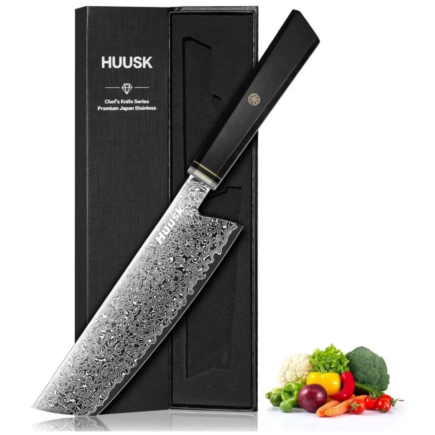 Huusk 7-Inch Steel Blade Vegetable Kitchen Knife with Ergonomic Wooden Handle, Ideal Birthday Gift for Men and Women