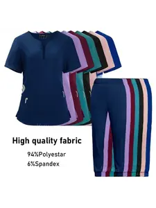 Zip-Up Collar Short Sleeve Top & Jogger Pants, Ultra-Soft & Breathable for Nail, Hair Salon and Aesthetician Workwear Uniforms