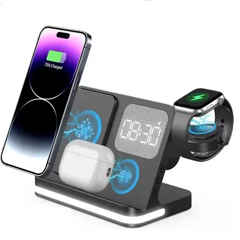 6 in 1 Wireless Charger Stand, 15W Multifunctional Wireless Charging Station, Fast Charging Station for iPhone / Samsung, Multifunctional Desktop Charger, Electronic Gadgets