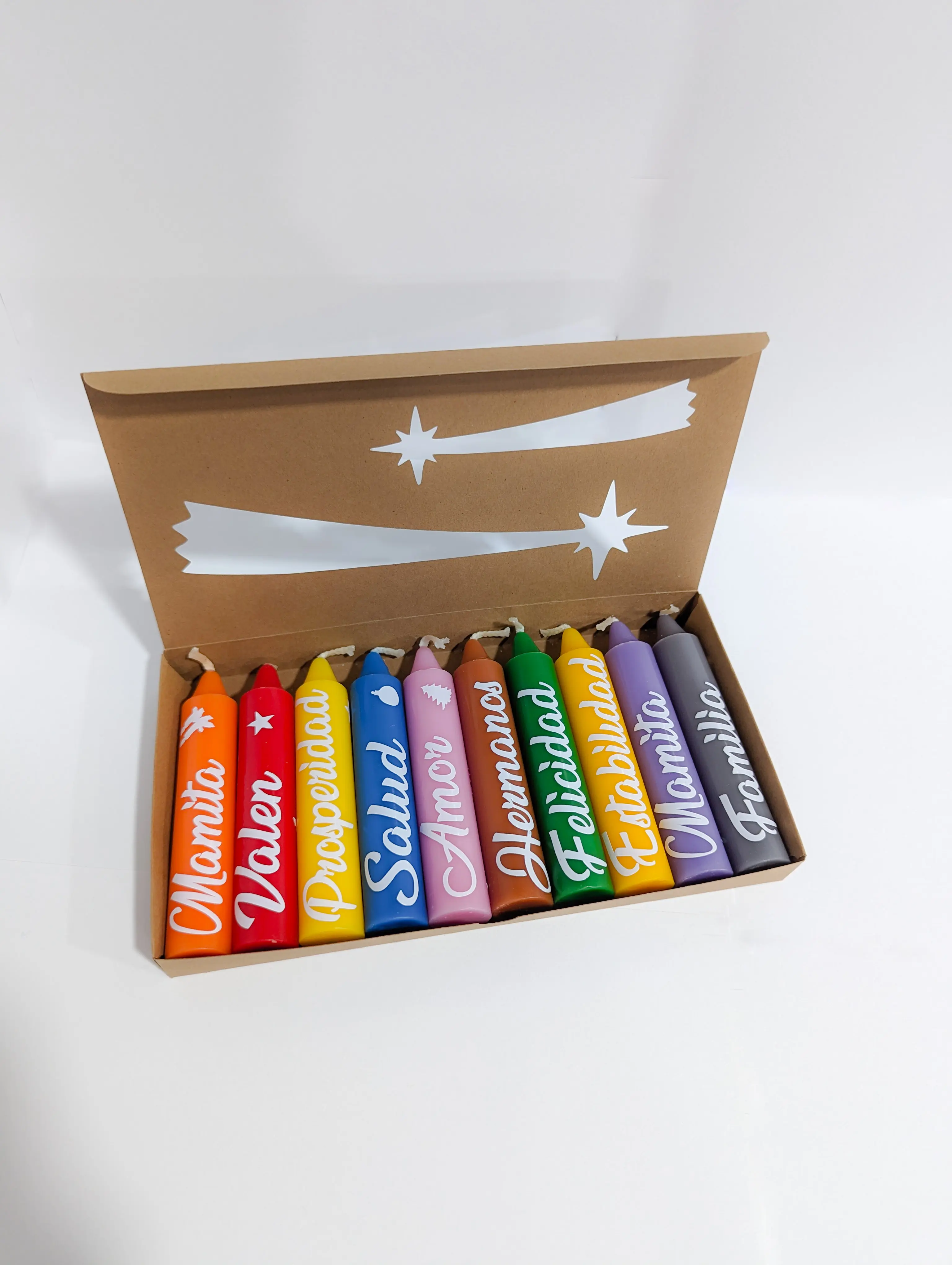 Personalized Velitas – Colombian Tradition Candles – Custom Names & Phrases – Set of 10 Colorful Candles