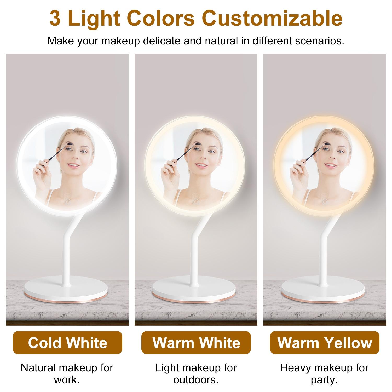 7.48In 5X Magnifying Lighted Makeup Mirror Dimmable Magnification Mirror With Lights Lighted Vanity Mirror with 3 Light Colors