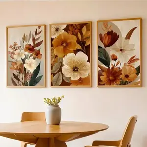 3pcs Autumn Flower Wall Art Living Room Canvas Painting Floral Boho Print Bohemian Plant Printing Rural Style Home Decoration Frameless Mural Painting