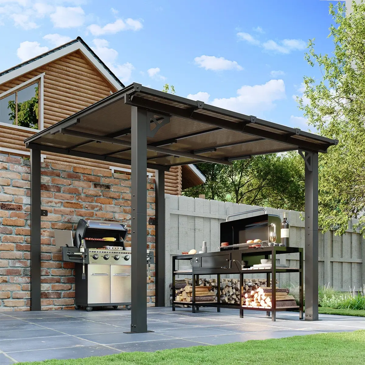 Jolydale Sturdy Wall-Mounted Gazebo - 55Lbs/㎡/sq m Heavy-Duty Pergola Cover, Outdoor Patio Awnings for Decks/Backyard, Assembly Required (Black)