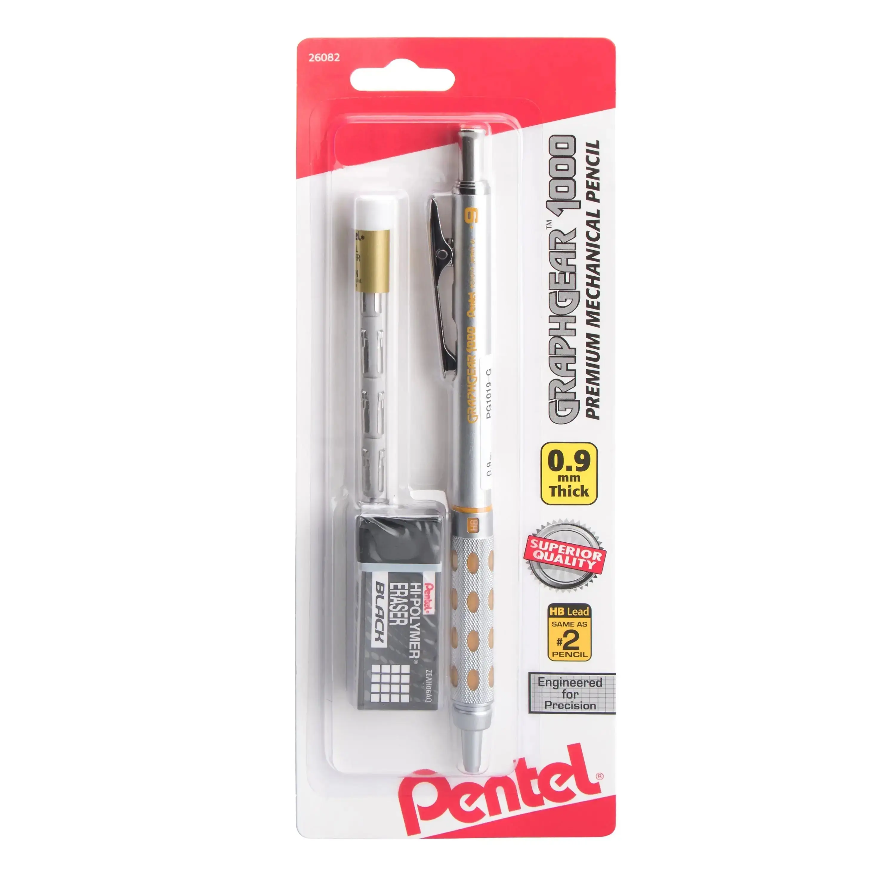 Pentel GraphGear 1000 Metal Body Automatic Drafting Pencil - 1-pk, Built-in Refillable Eraser, Eraser Refills, Comfortable Grip, Precision Drawing, Easy Corrections for Architects, Daily Use