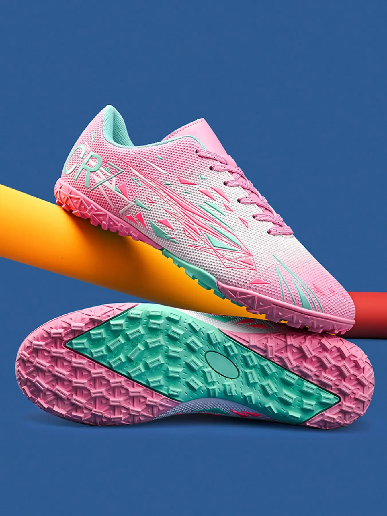 Adult Soccer Cleats for Men Women Teens Students, PU Leather TF Ag Short Studs, Sporty Ombre Pattern, All-Season Outdoor Training Shoes, Soccer Boots