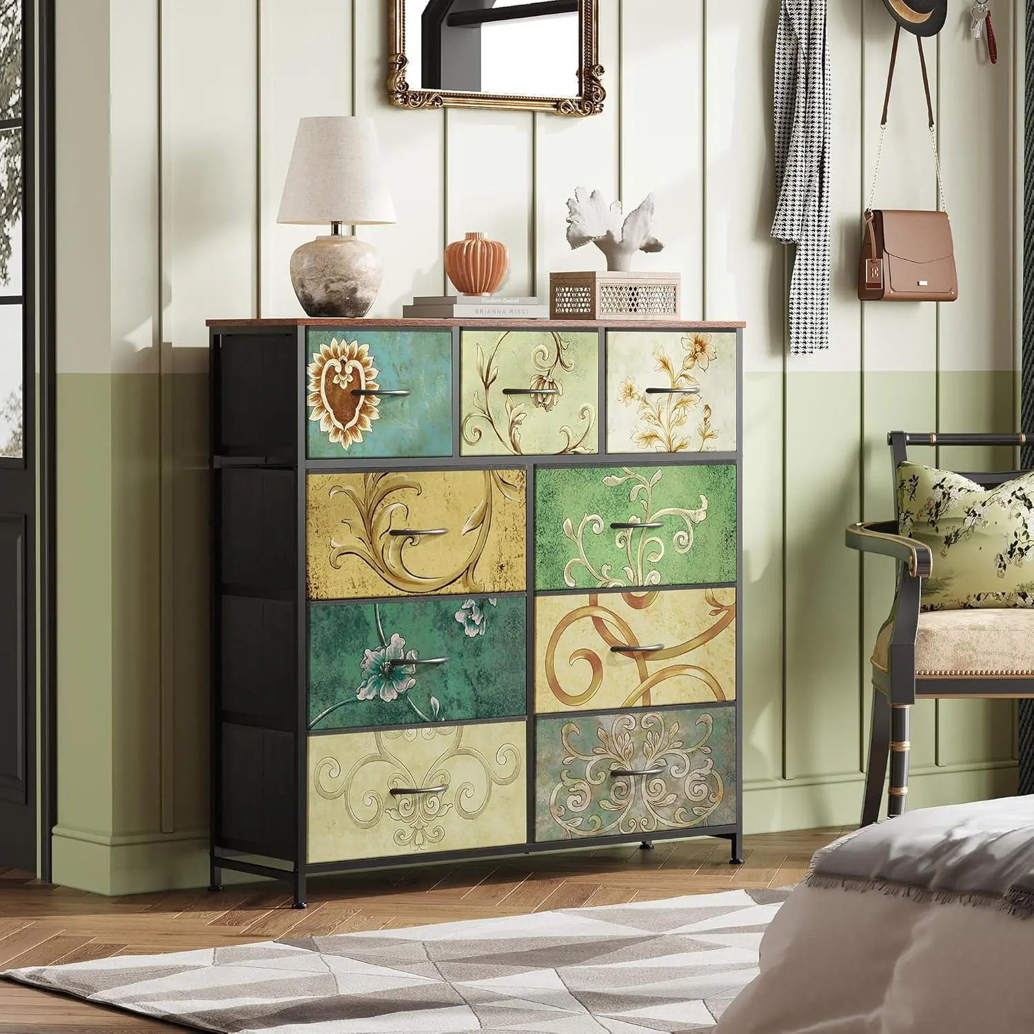 9-Drawer Tall Dresser for Bedroom – Large Fabric Storage Tower, Organizes Clothes & More. Wood Top, Anti-Tip, Easy Assemble. (40.2"H)