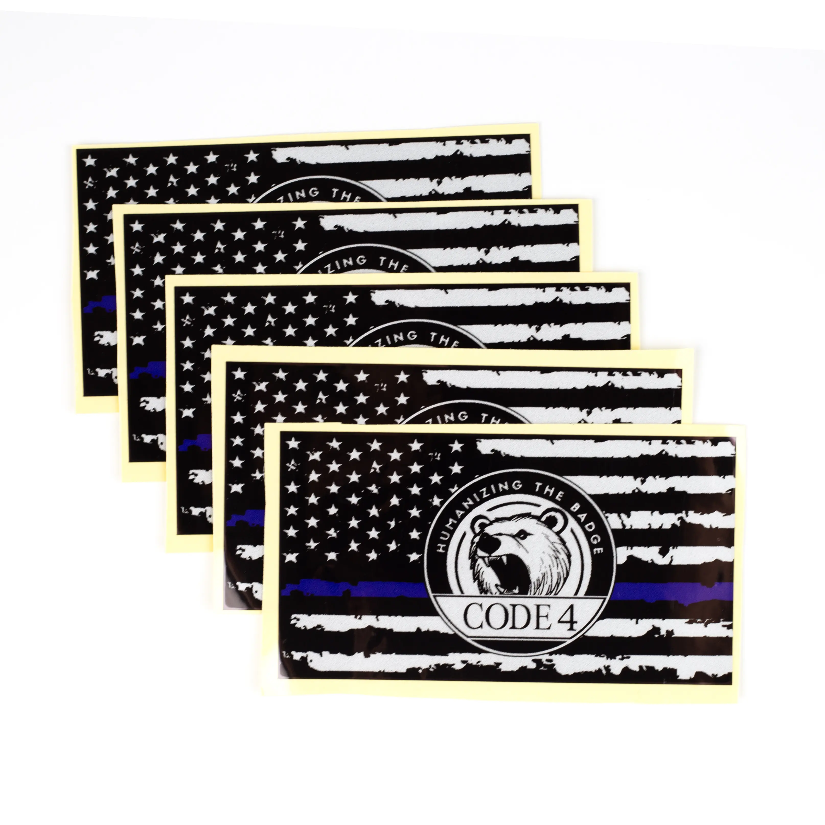 Patriotic Thin Blue Line Sticker for Cars & Laptops CODE 4 American Police Symbol Vinyl Waterproof Decals for Vehicle Exterior Decoration(Free Red Card)